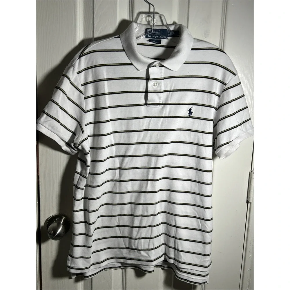 Polo Ralph Lauren Polo Mens M White Striped Custom Slim Fit Short Sleeve Shirt